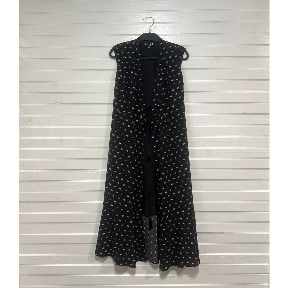 Veda 100% Silk Tie Front Long Duster Eye‎ AOP Print Medium Goth Grunge Whimsy